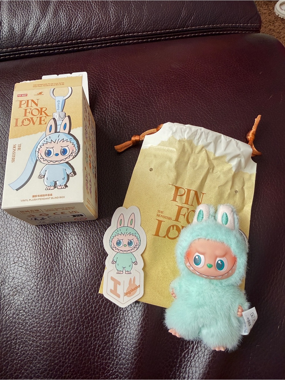 POP MART Labubu V4 The Monsters Pin For Love Alphabet Plush Pendant - Letter  I